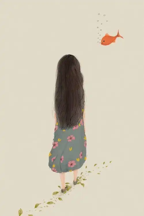 简约伤感的卡通手绘女生背影图片彼岸流年终究太多伤