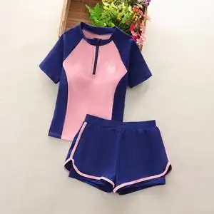 2021款女童泳衣大童韩版分体平角裤宝宝分体游泳衣学生少女泳装儿童