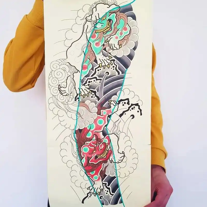 9张日式传统花臂手稿|花臂纹身 传统日式花臂纹身手稿,适合男生的图