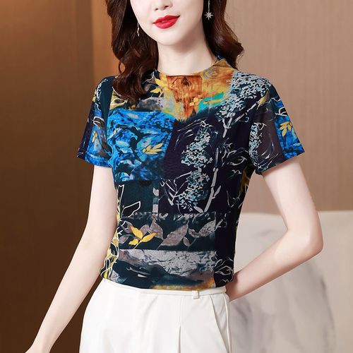 声雨竹女装清仓折扣2022年夏装新款专柜正品短袖网纱t恤衬衫上衣j