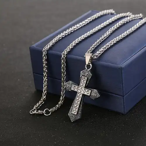 速卖通爆款欧美复古多层十字架项链男士 吊坠配60cm龙骨链