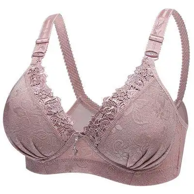 妈妈文胸棉质聚拢小胸无钢圈薄款蕾丝胸罩提花透气中老年内衣女士