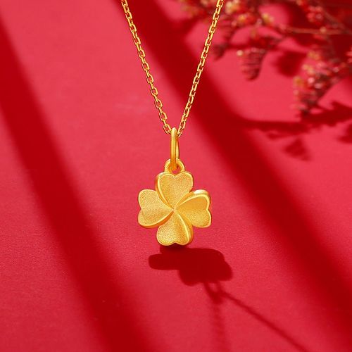 黄金项链女999足金四叶草吊坠18k金细款锁骨套链情人节礼物送女友