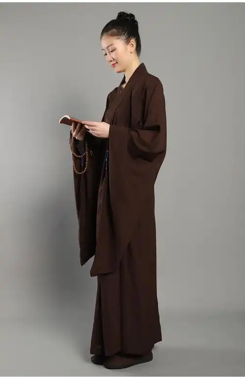 佛教佛堂法会麻纱僧服海青居士服女男款咖啡黑色僧衣海清普通麻纱黄色