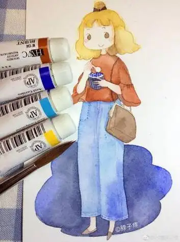 蓝色简笔画女孩