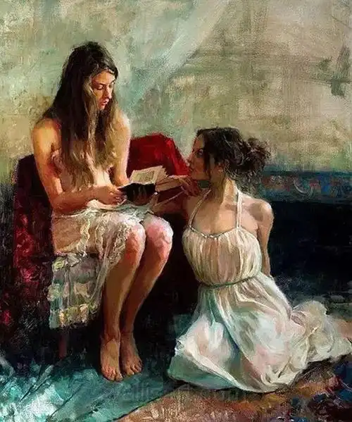 美国印象派艺术家人体油画中的性感女郎欲露还遮引人遐思