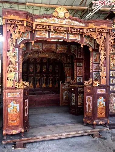 明清古典老家具鎏金雕刻三进拔步床13857791050