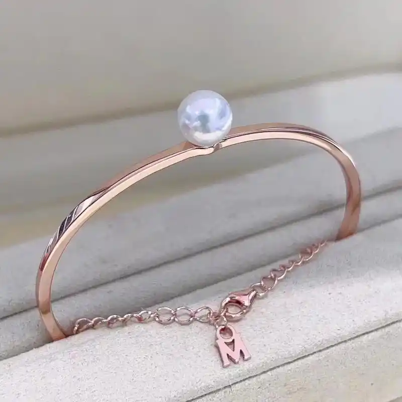 珍珠手链.精工纯银素面手镯00硬朗线条 简约轻奢风 ,热巴同 - 抖音