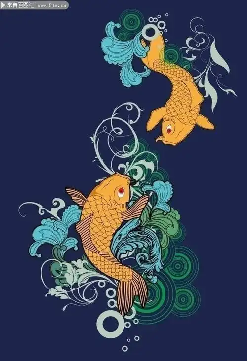 主题为鲤鱼,可用作工笔鲤鱼,花纹图片,花纹图案,传统花纹等相关设计的