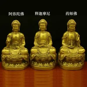 三宝佛像纯铜三世佛像摆件阿弥陀佛药师佛释迦摩尼如来佛像