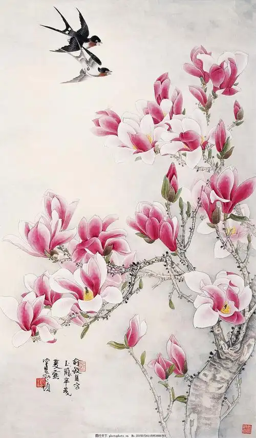 中国画水墨花卉国画大师笔下的玉兰花莫砚清手绘国画字画小写意玉兰花