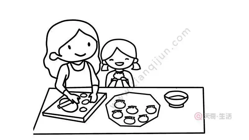 帮妈妈包饺子儿童简笔画