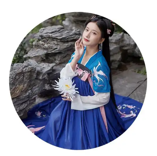 大唐钟灵记汉服【白凤凰】汉服女日常重工绣花齐胸对襟襦裙春秋 蓝红
