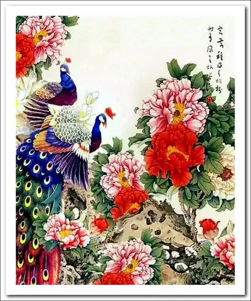 富贵呈祥中国画家画家笔下的孔雀牡丹图作品赏析