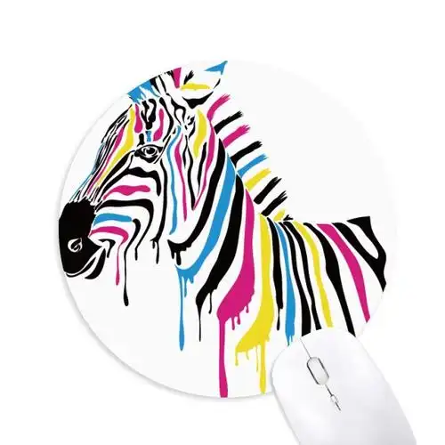 彩色斑马动物插画图案 圆形游戏办公防滑橡胶鼠标垫礼物