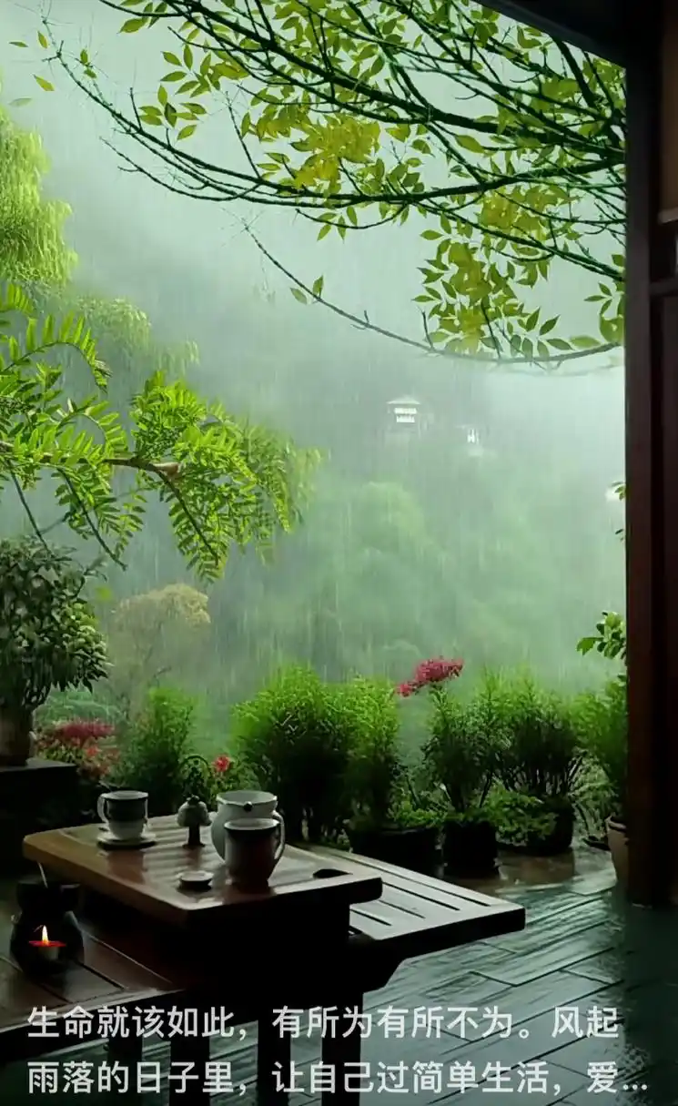随笔～听雨品茶 清风数盏蕴异香,闲坐庭前品茗芳.