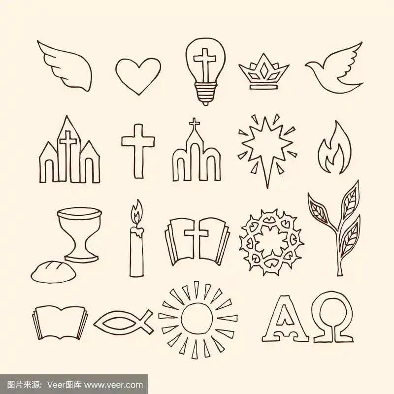 手绘的基督教符号和图标