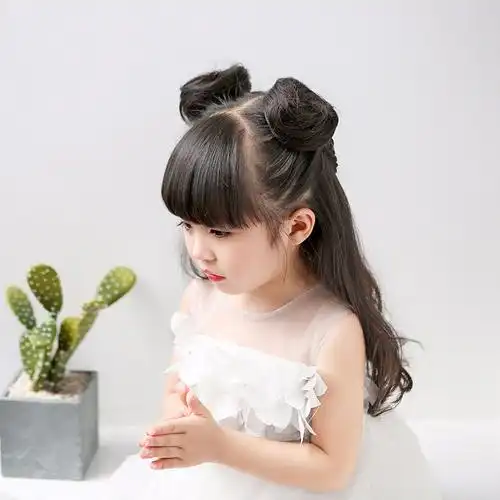 小发包抓夹半丸子头公主双丸子 汉服儿童假发 女童 发饰花苞头 板栗色