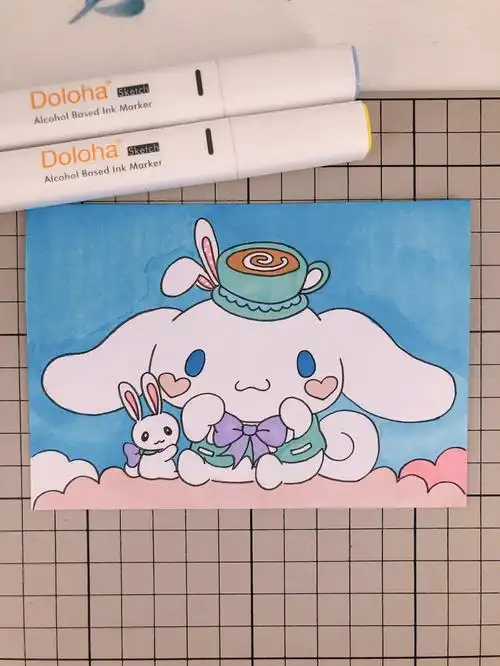 第229幅玉桂狗卡通画马克笔画附步骤图