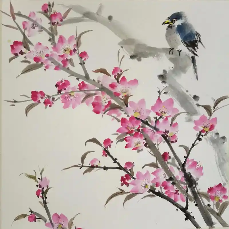 桃叶那尖上尖柳叶儿就遮满了天  国画桃花.春暖花开 春风送暖 - 抖音