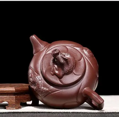 紫沙壶小茶壶 鱼化龙紫砂壶宜兴手工一人用小号单个小品泡茶壶功夫