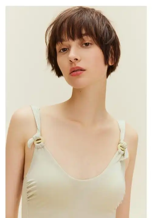 neiwai内外新款voyage缎感法式优雅褶皱连体泳衣别致修身清爽露背橘