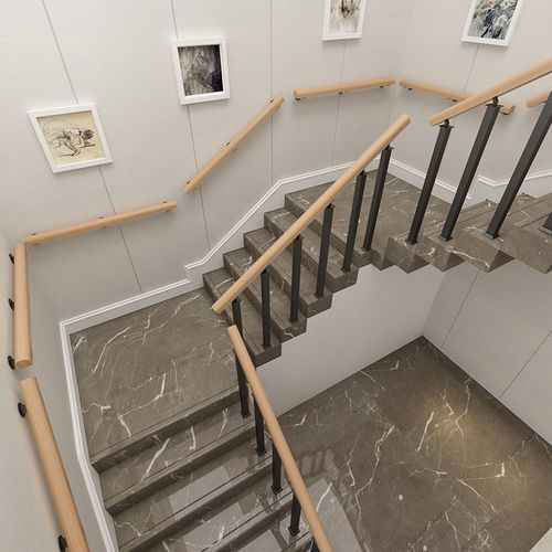 实木靠墙扶手铁艺楼梯立柱栏杆简约围栏家用护栏别墅阁楼阳台室内