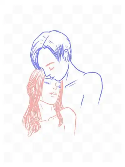 手绘人物情人节情侣 i>亲 /i> i>密 /i>动作拥吻可商用元素