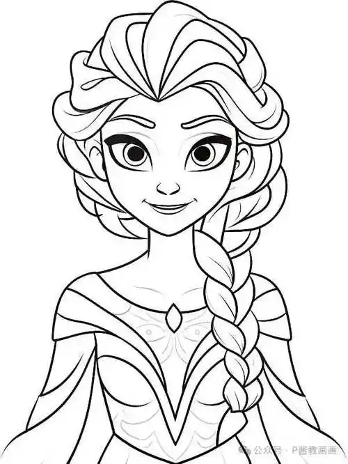 艾莎公主简笔画线稿,临摹学画