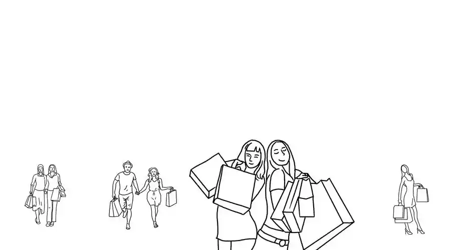 白描线稿购物人群年轻人消费逛街插画