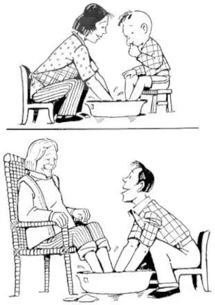 小女孩给爷爷洗脚的简笔画