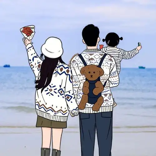 亲子头像  #头像分享  #卡通头像  #一家三口头像  #手绘头像
