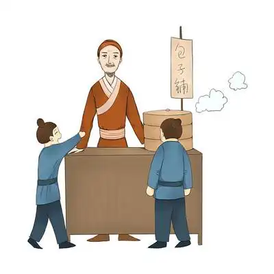 原创古代人物卖包子插画