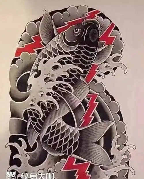 锦鲤纹身图片_手稿手臂传统纹身图案