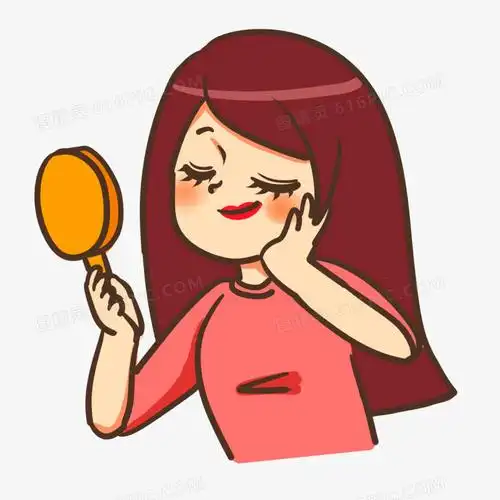 手绘卡通照镜子自恋免抠素材