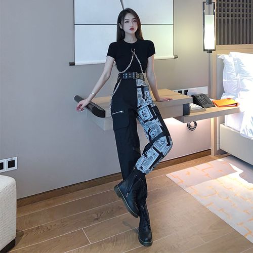 酷飒风格女装酷女孩拽姐蹦迪辣妹穿搭夏季帅气工装裤上衣搭配套装