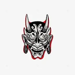 黑色灰色手绘恐怖般若面具中元节妖魔鬼怪
