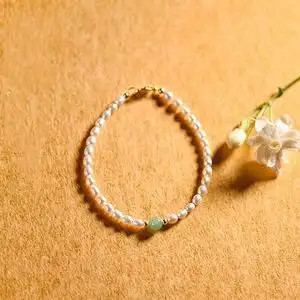 天然淡水白珍珠手串3*4mm左右原创diy款搭配翡翠手链女时尚简约款