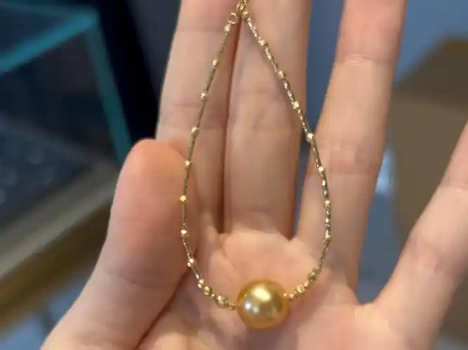 再来一个南洋金珠!菠萝链18k真金手链!11-12mm浓金微瑕近正圆!