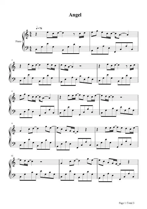 angel陶喆c调流行钢琴五线谱