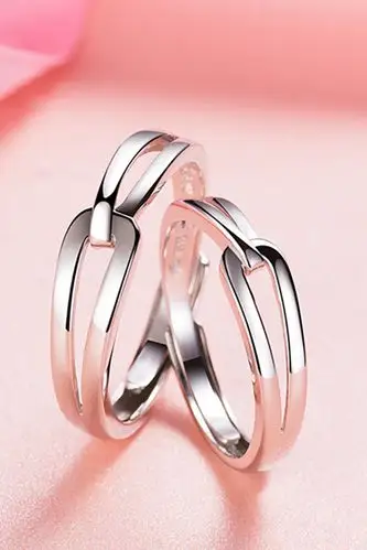 925银情侣戒指男女一对日韩版简约百搭开口银对戒刻字七夕礼物