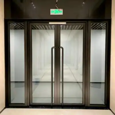 不锈钢大玻璃防火门镀钛金双开大尺寸防火门中晶科门窗