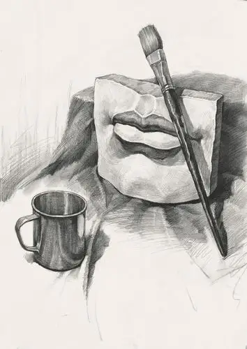 生活文体类素描 静物组合 画具 水杯