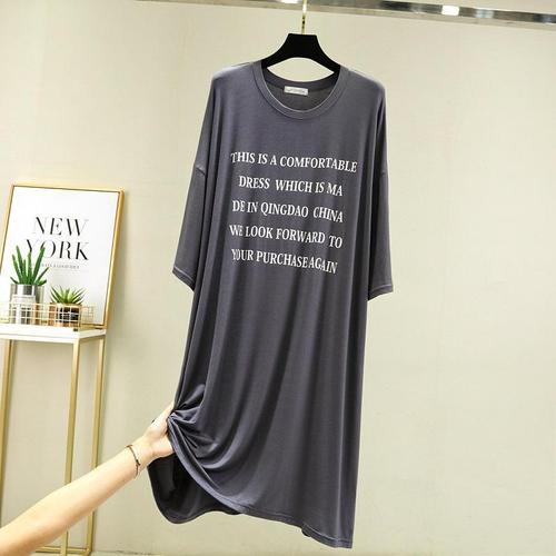 男士印花圆领连衣裙夏薄款莫代尔外穿遮肉打底裙宽松睡裙大码长裙