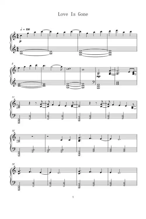 loveisgone钢琴谱zardc调流行钢琴五线谱