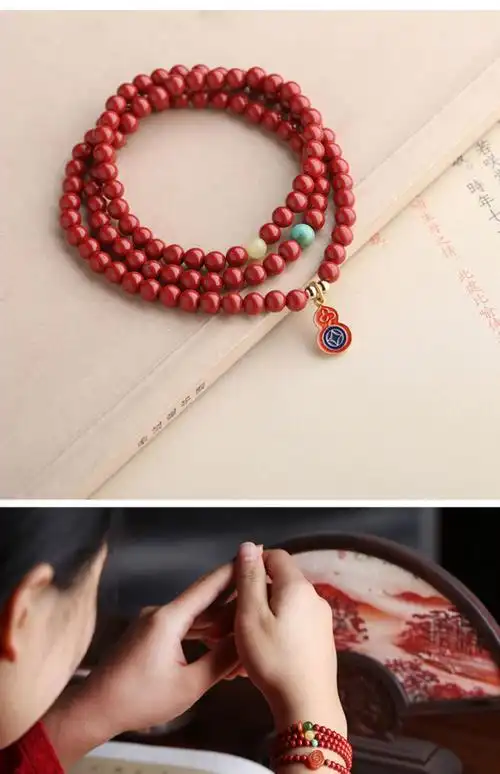 原创设计朱砂手串女红色小珠子多圈手链文玩念珠款式三宛如三圈