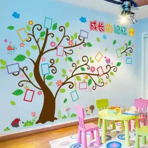 幼儿园班级墙贴纸教室环境布置墙面装饰卡通创意照片墙相片树贴画
