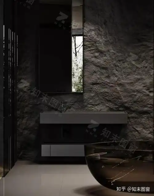 利用材质的变化去凸显美感,例如不同纹样的大理石,水磨石,毛石,玻璃