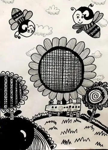 美术线描画《美丽的向日葵》