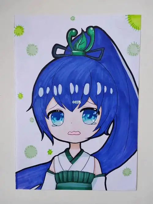 萤草q版人物简单创意画儿童画阴阳师马克笔手绘动漫人物萤草#创意美术